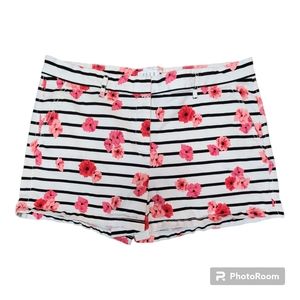 Elle Shorts Women's Size 14 Shorts White Pink Floral Stripes Stretch Beach Chino